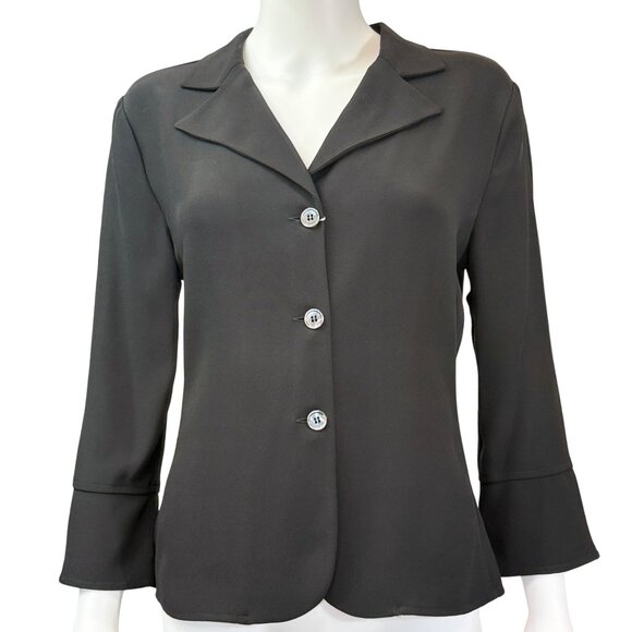 Armani Collezioni Womens Black Button-Down Blazer Jacket Sz10 Acetate/Silk Italy - Picture 1 of 10